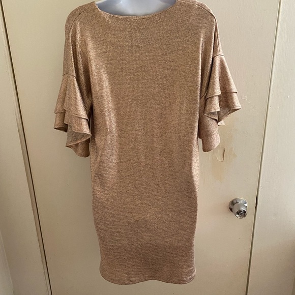 Karlie metallic gold ruffle sleeve shift dress S - Picture 5 of 7